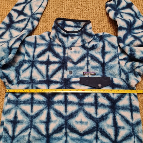 Patagonia Synchilla Snap-T Blue Diamond Shibori Tie Dye Fleece Pullover Womens S - Picture 13 of 15